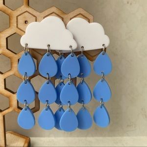 Blue White Raindrop Dangle Earrings